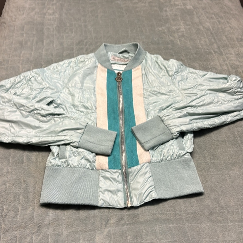 Vintage Puma Track Jacket, Light Teal, Quilted, Retro, Pockets, Size S